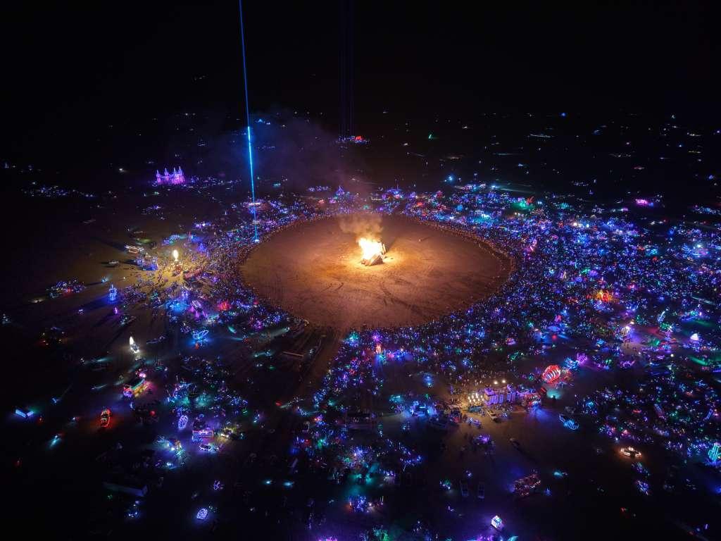 Aerial view of the Burning Man 2026 burn